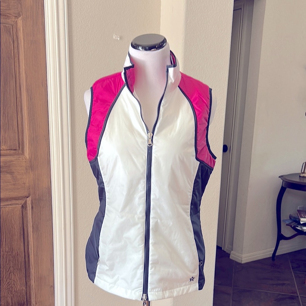 LOHLA Sport Cool Weather Vest Large Lightweight Stretch NEW White Pink Navy NWT